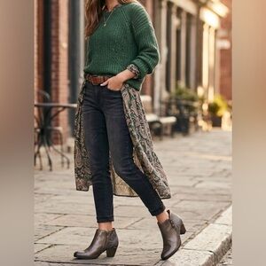 Pikolinos Brown Leather Ankle Boots Size 39 – Western Embroidered Low Heel